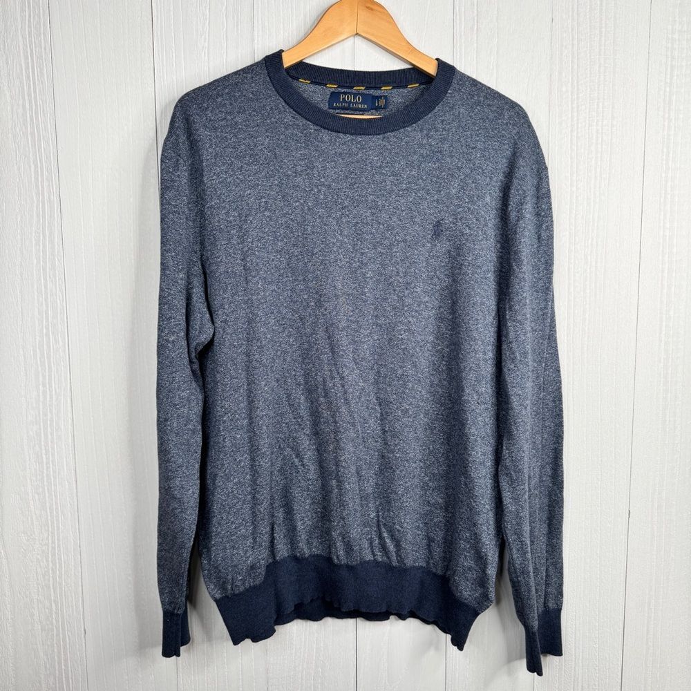Polo Ralph Lauren Men's Heathered Navy Blue Pima Cotton Crewneck Sweater Size L